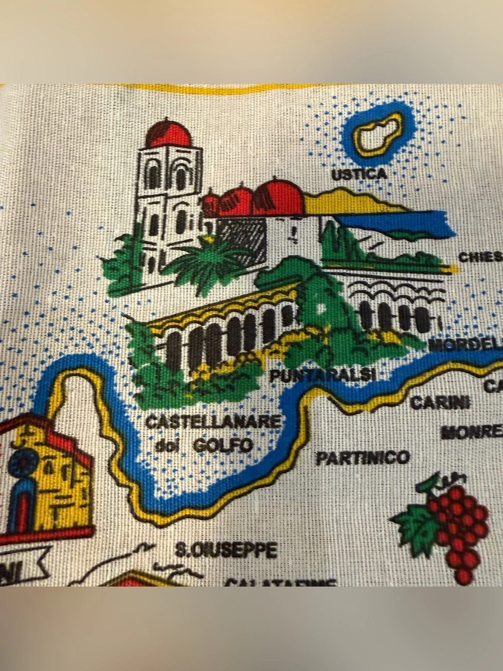 Sicilia Cotton Tea Towel Souvenir Wall Hanging Map Landmark Tapestry Italy